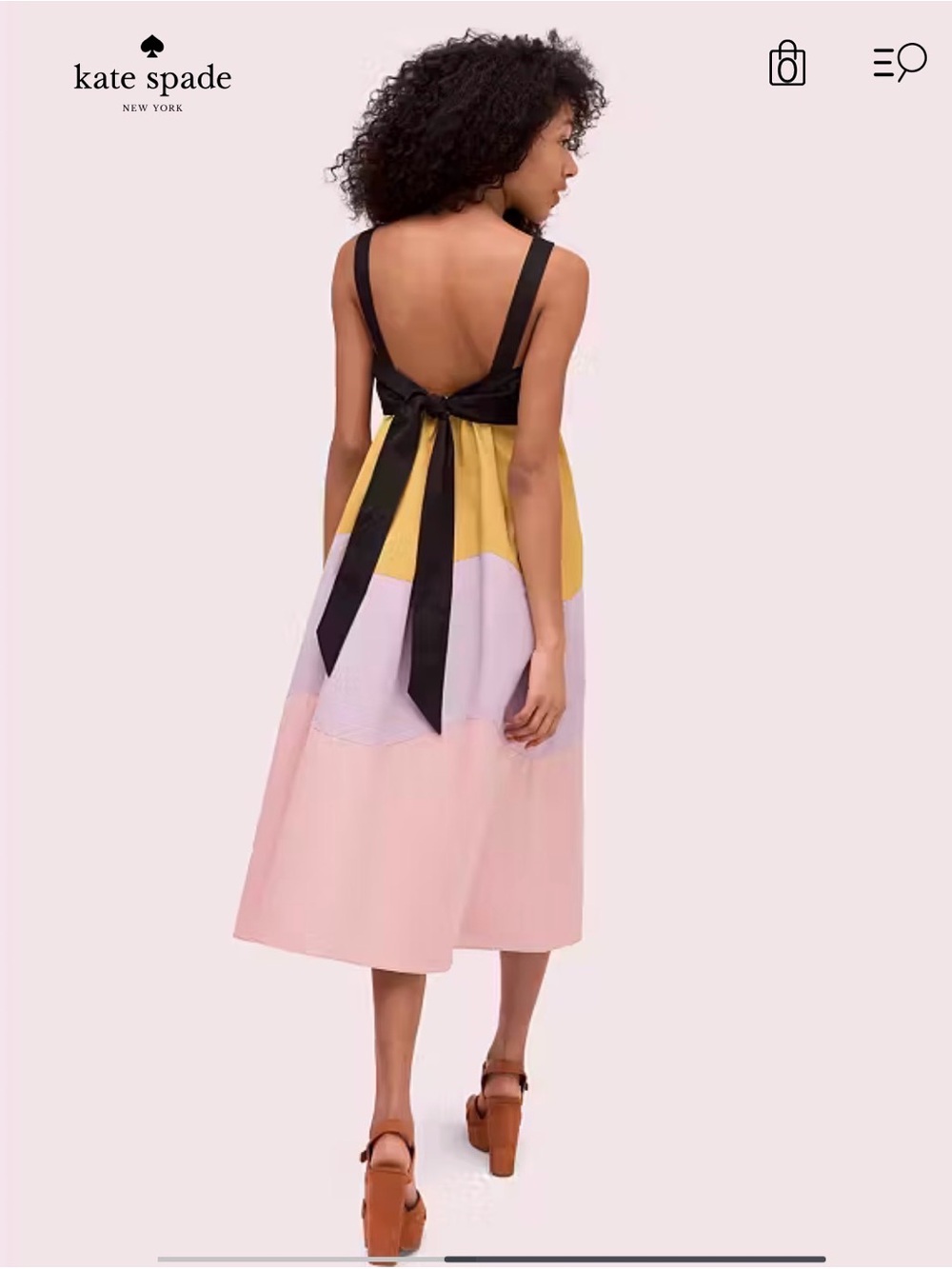 kate spade Scalloped Colorblock Tie Back Midi Dress XS